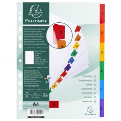 Intercalaire numérique A4 blanc + onglet couleur 1 à 6
