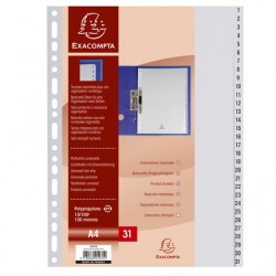 Intercalaire numérique A4 polypro 1 à 31