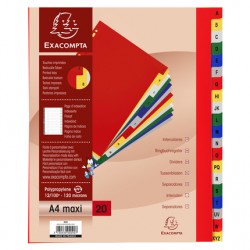 Intercalaire alphabétique A4+ PP couleur 12/100 20 positions