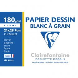 Papier dessin A4 180g blanc pochette de 12 feuilles