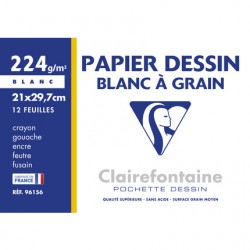 Papier dessin A4 224g blanc pochette de 12 feuilles