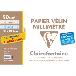 Papier millimétré A4 bistre/bleu pochette 12 feuilles + 3 gratuites
