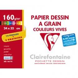 Mi-teintes vives 24x32 160g pochette 12 feuilles + 3 gratuites