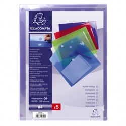 Pochette enveloppe A4 polypro lisse fermeture scratch assorti sachet de 5