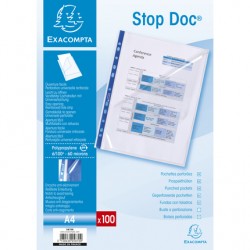 Pochette perforée ouverture en coin Stop Doc bande bleue boîte de 100