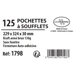 Pochette kraft armé 229x324 soufflet 30mm boîte de 125