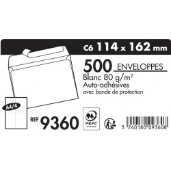 Enveloppe 114x162 blanc 80g auto-adhésive boîte couleur de 500