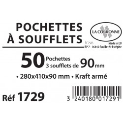 Pochette kraft armé 280x410 130g soufflet 90mm auto-adhésive paquet de 50