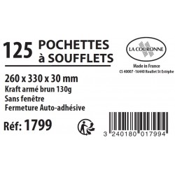 Pochette kraft armé 26x33 soufflet 30mm boîte de 125