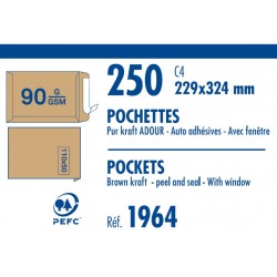 Pochette kraft brun 229x324 90g fenêtre 110x50 auto-adhésive boîte de 250