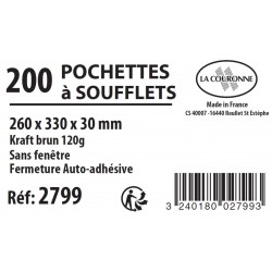 Pochette kraft 260x330 120g soufflet 30mm boîte de 200