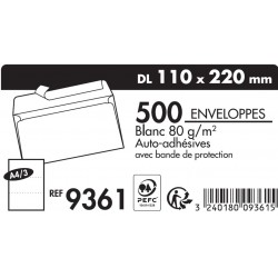 Enveloppe 110x220 blanc 80g auto-adhésive boîte de 500