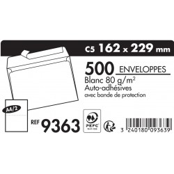 Enveloppe 162x229 blanc 80g auto-adhésive boîte couleur de 500