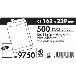 Pochette 162x229 kraft brun 90g auto-adhésive boîte couleur de 500
