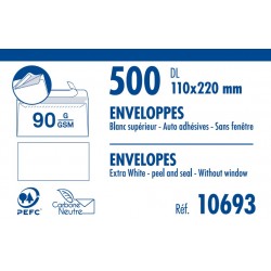 Enveloppe 110x220 blanc 90g auto-adhésive boîte de 500