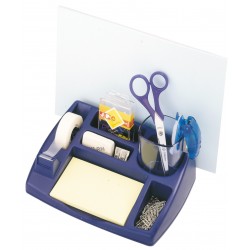 Organiseur pot crayons amovible + dévidoir + notes + 4 emplacements bleu