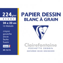 Papier dessin 24x32 224g blanc pochette de 12 feuilles