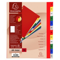Intercalaire mensuel A4+ polypro couleur 12 positions
