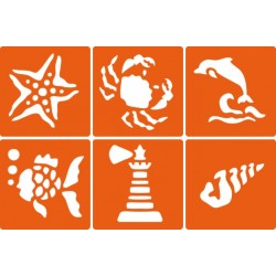 Pochoir 14,5x14,5cm Mer lot de 6