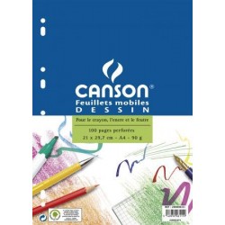Feuillet mobile dessin A4 90g perforé 100 pages