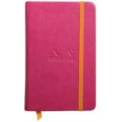Carnet Rhodiarama rigide + élastique A6 uni 192 pages framboise