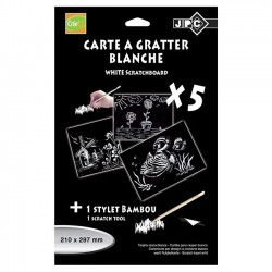 Carte à gratter A4 blanche x5 + stylet bambou