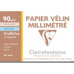 Papier millimétré A4 bistre/bleu pochette de 12 feuilles