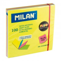 Notes adhésives 76x76mm 4 blocs séparés fluo 100 feuilles