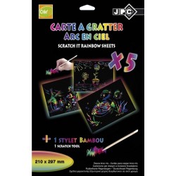 Carte à gratter A4 Arc en ciel x5 + stylet bambou