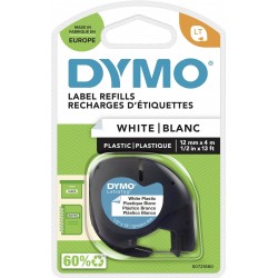 Ruban LetraTag plastique 12mm x 4m blanc écriture noire