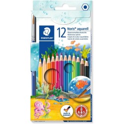 Crayon de couleur Noris aquarellable étui de 12 + pinceau