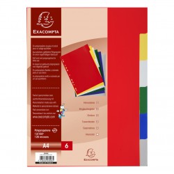 Intercalaire A4 polypro 12/100 6 positions neutres couleurs assorties