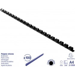 Reliure plastique 8mm noir boîte de 100