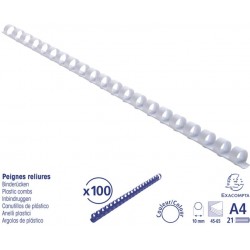 Reliure plastique 10mm blanc boîte de 100