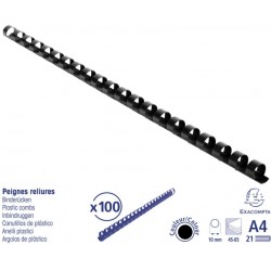 Reliure plastique 10mm noir boîte de 100