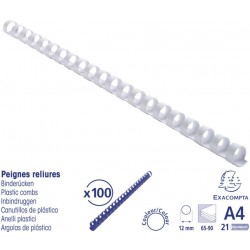 Reliure plastique 12mm blanc boîte de 100