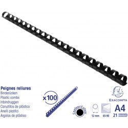 Reliure plastique 12mm noir boîte de 100