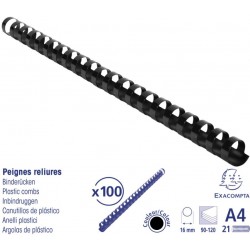 Reliure plastique 16mm noir boîte de 100