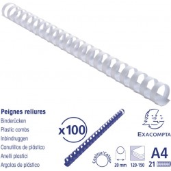 Reliure plastique 20mm blanc boîte de 100