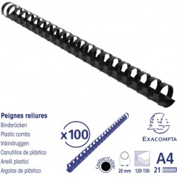 Reliure plastique 20mm noir boîte de 100