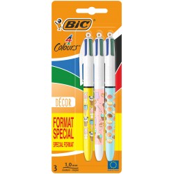 Stylo bille 4 couleurs "Décors" blister de 3
