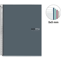 Notebook spiralé A4 240 pages 5/5 90g couverture carte rigide graphite