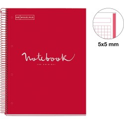 Notebook spiralé A4 160 pages 5/5 90g couverture carte rigide rouge