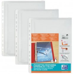 Pochette perforée extensible A4 polypro 20/100 + velcro sachet de 10