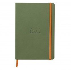 Carnet Rhodiarama souple + élastique A5 ligné 160 pages sauge