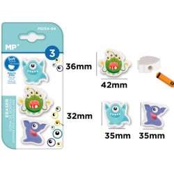 Blister de 3 gommes Monstres