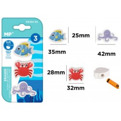 Blister de 3 gommes Animaux marins