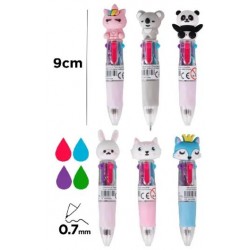 Mini stylo 4 couleurs fun (rose, turquoise, violet et vert) Animaux