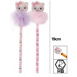 Crayon HB + pompon + gomme Chat