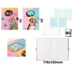 Journal intime 17,8x13cm 80 feuilles couverture rigide + cadenas Chat / chien